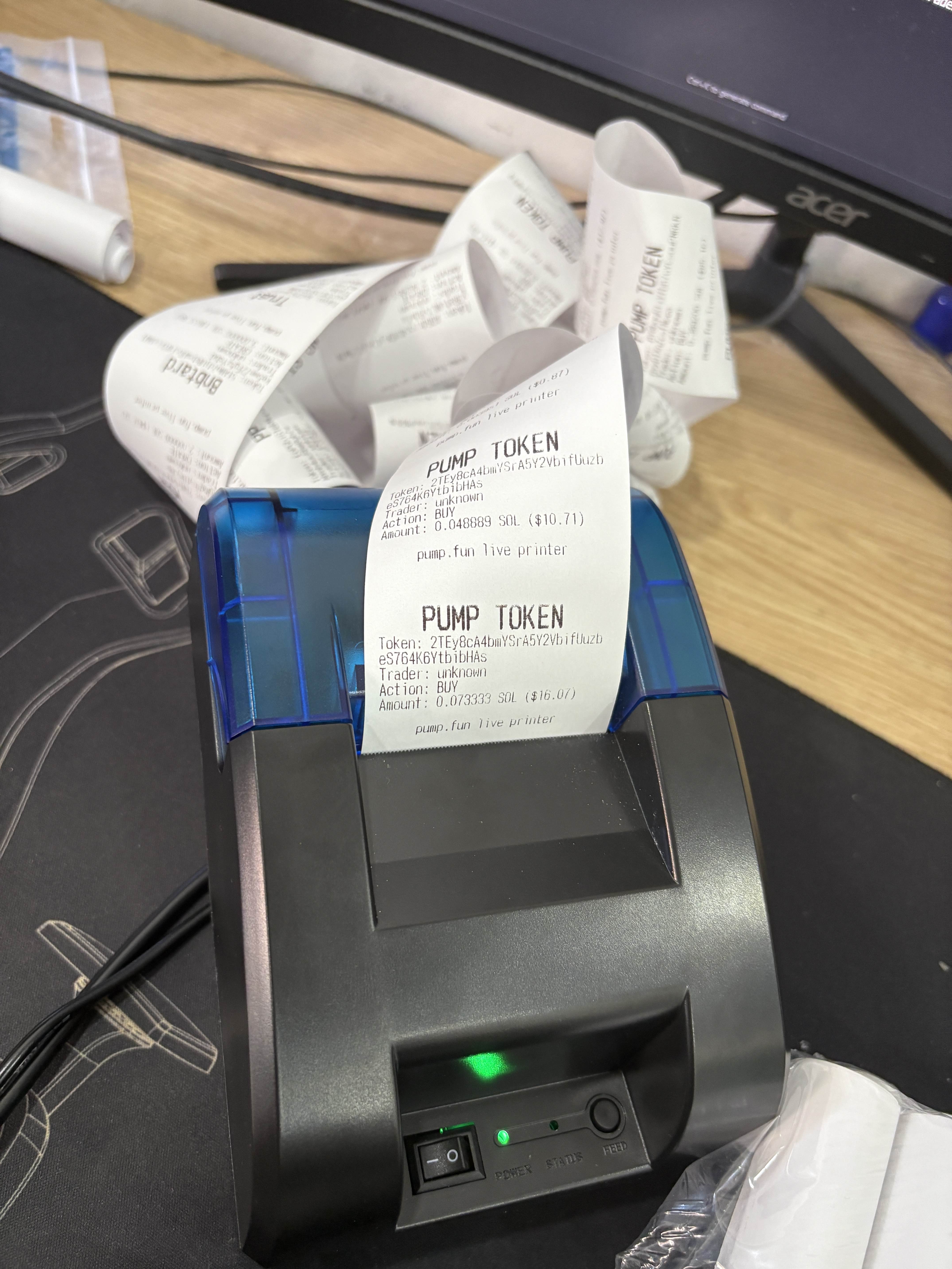 Receipt printer showcasing trade printout